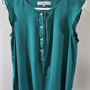 LOFT Blue Sleeveless Buttoned Blouse with Mandarin Collar